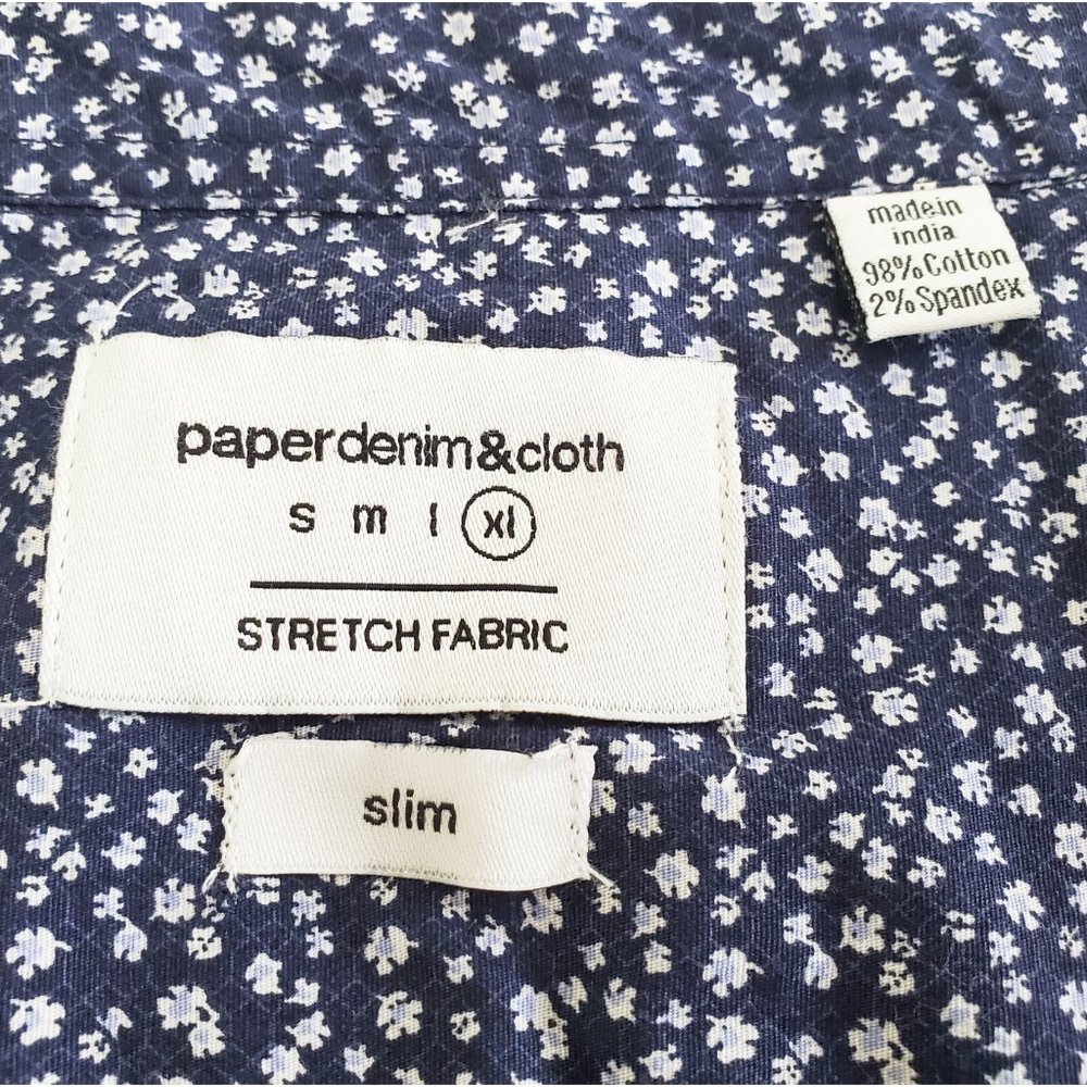 Paper Denim & Cloth PD&C Mens Navy Blue Floral Slim Shirt Stretch Cotton XL - Picture 3 of 8